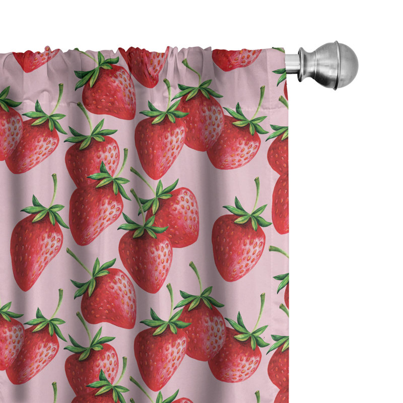 Strawberry Print White Polyester Rod Pocket Curtain Panels, 28" x 63"