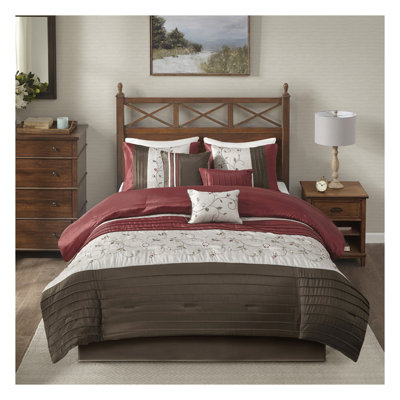 Ensemble d'édredon très grand brodé rouge 7 pièces avec coussins et taies décoratives Elegant