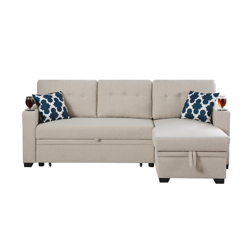 3 - Piece Upholstered Sectional, Beige Polyester Blend