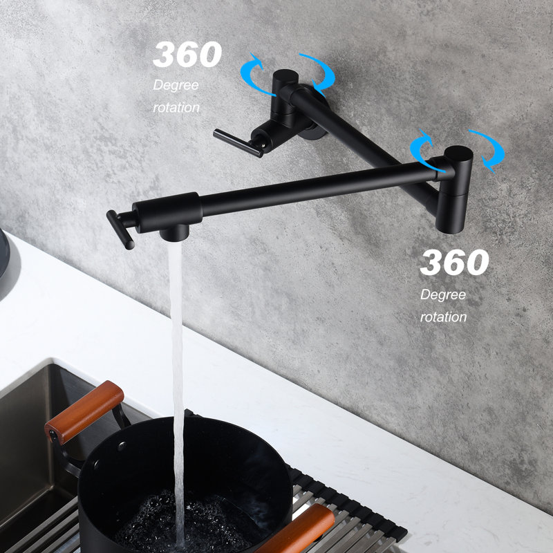 Pot Filler Faucet Wall Mount, Matte Black Color, Brass, Double Handles For Accurate Water Control, Arm, Treated In Mounting, Consistent Flow, Corrosion Surface
