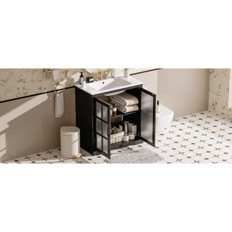 30" Modern Bathroom Vanity with Ceramic Sink, Matte Black