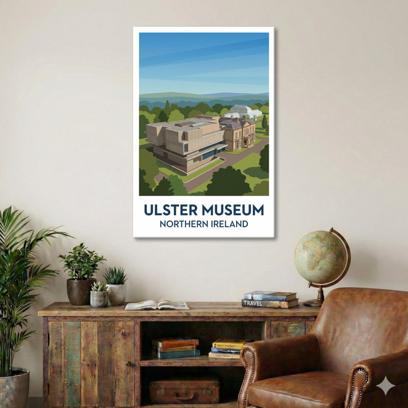 Ulster Museum, Northern Ireland - Romantic Travel Poster Print Of Belfast's Museum And Botanic Gardens. Giclee Print On Wrapped Canvas. Wall Art, Home Decor - Museums & Galleries, Northern Ireland - Wrapped Canvas Print
