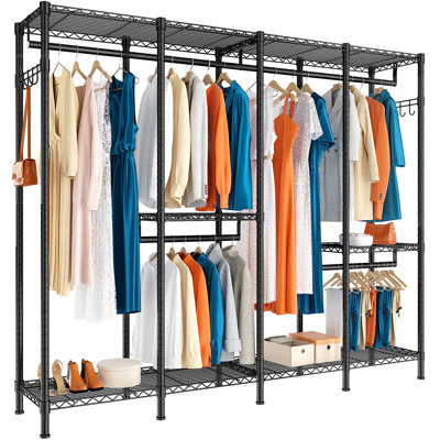 Mardena 75"H Metal Clothes Rack, Portable Clothes Hanging Rack, Heavy Duty Garment Rack with Hooks