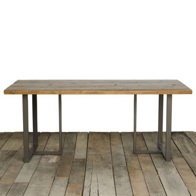 Uptown Solid Wood Top Metal Base Dining Table