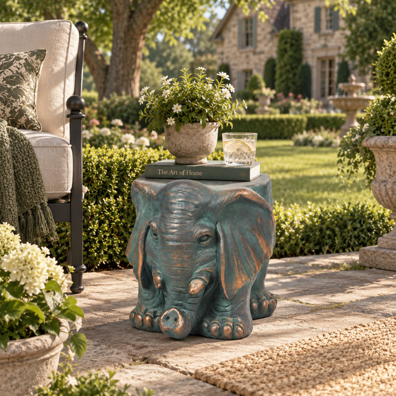 Tabouret et table d'appoint de jardin intérieur/extérieur en oxyde de magnésium éléphant