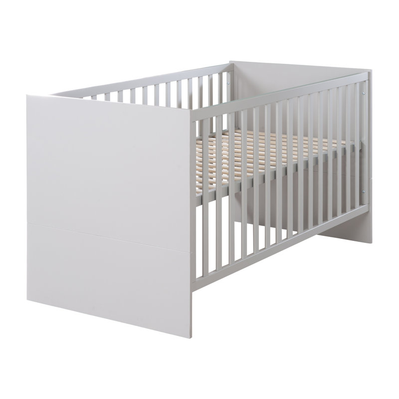 Baby Cot Bed Lea 70 x 140 cm - Heigth adjustable, Grey/Brown/Blue