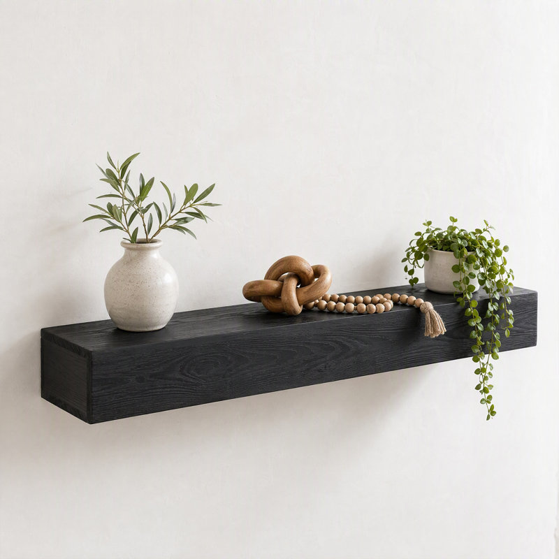 Étagère de foyer en bois massif, étagère murale flottante avec support invisible, décor rustique de style campagnard, 60*6*9