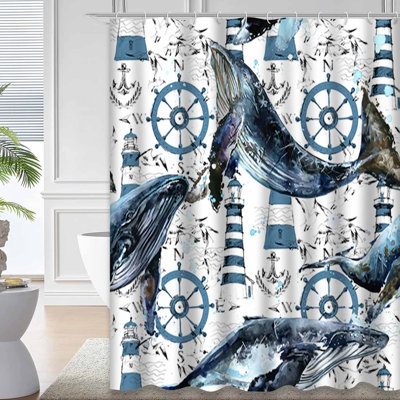 Watercolor Whale Lighthouse Sea Abstract Anchor with 12 Hooks