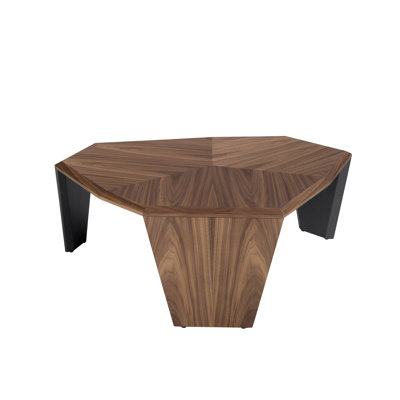 Asymmetrical walnut and black coffee table