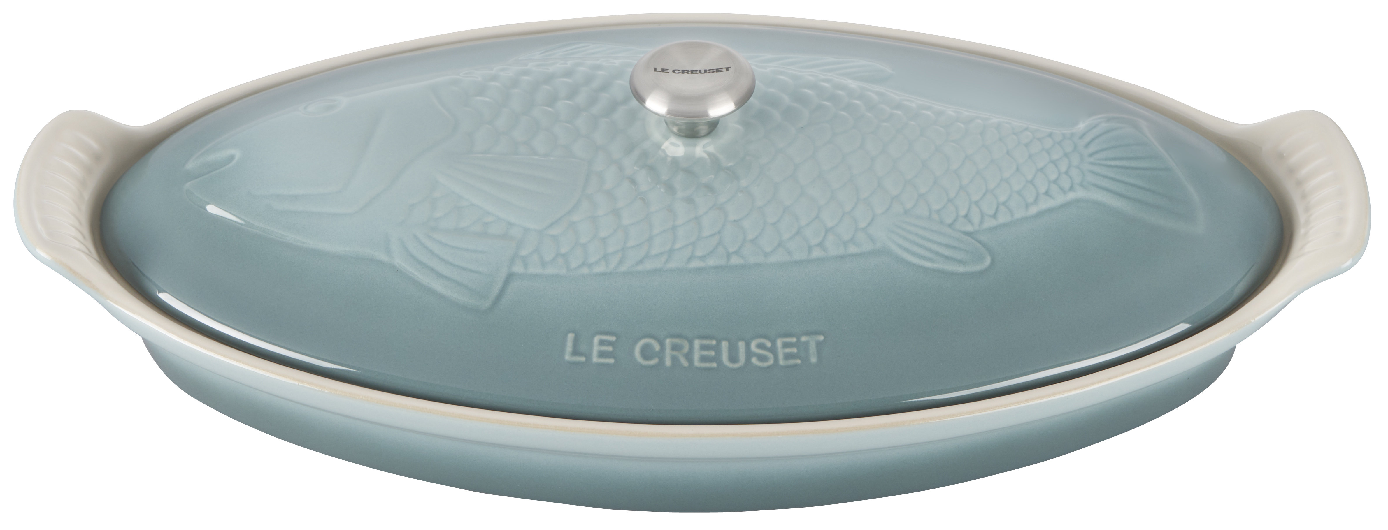 Le Creuset ~ Stoneware ~ Oyster ~ Stoneware Fish Baker w/Stainless