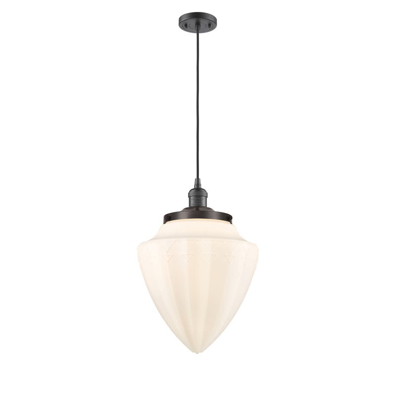 1 - Light Single Drop Pendant Pendant, Oil Rubbed Bronze, Matte White