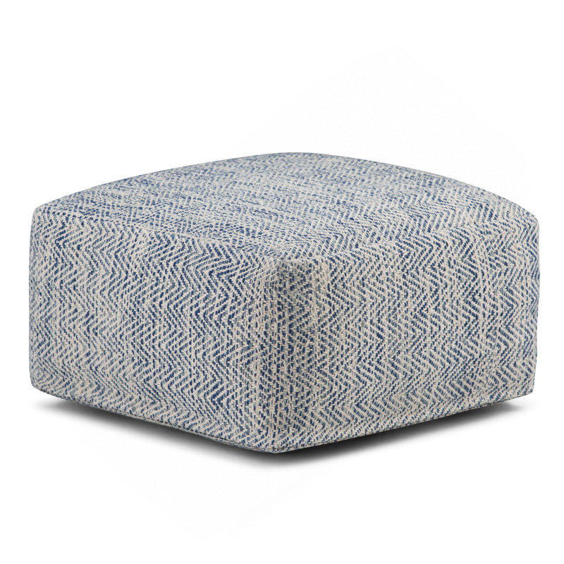 Pouf carré en tissu tissé à chevrons, Bleu clair