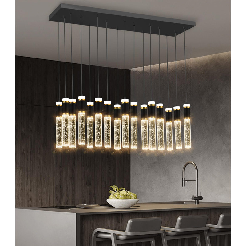 16-light Modern Rectangular Dimmable Led Crystal Chandelier, 118" H x 40" W x 12" D, 16 Lights