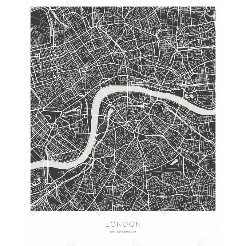 Graphic Map Of London Print On Canvas, H 60 po x l 48 po