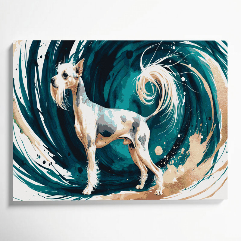 Chiens, art chinois sur toile beige à crête, H 20 po x l 30 po