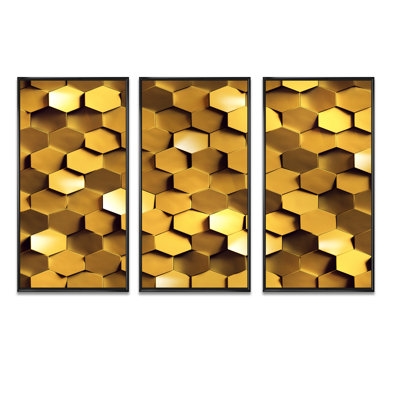 " Golden Honeycomb Wall Texture " 3 - Pieces Painting Print