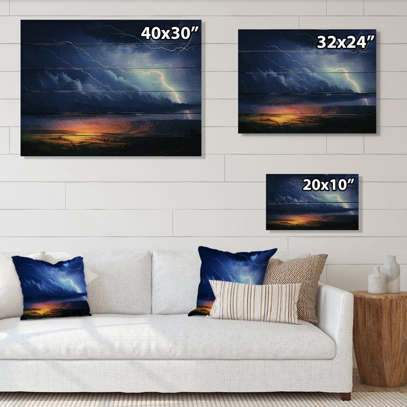 Impression sur bois, "Dramatic Thunderstorms I", H 30 po x l 40 po x P 0,78 po