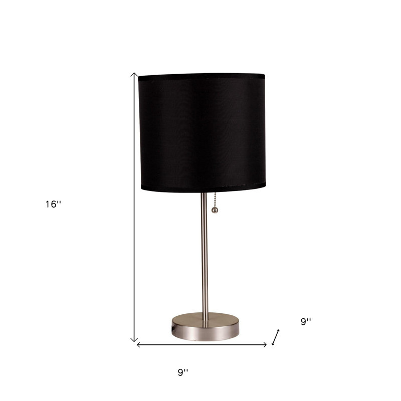 Lampe de table chandelier en métal argenté 16 po avec abat-jour tambour noir classique