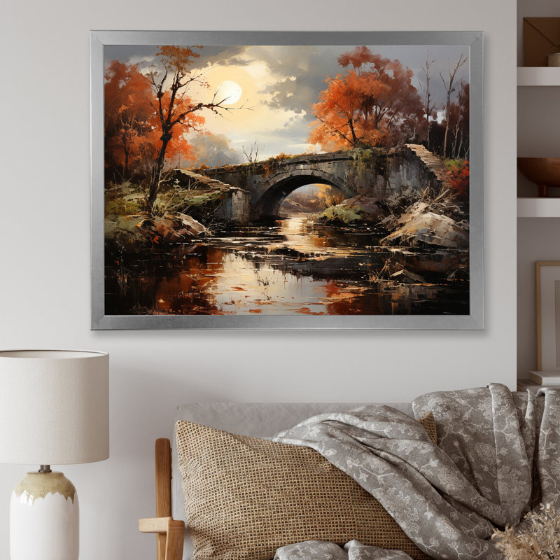 «Bridges Sunrise I», reproduction sur toile, H 12 po x l 20 po x P 1 po, Cadre simple argenté