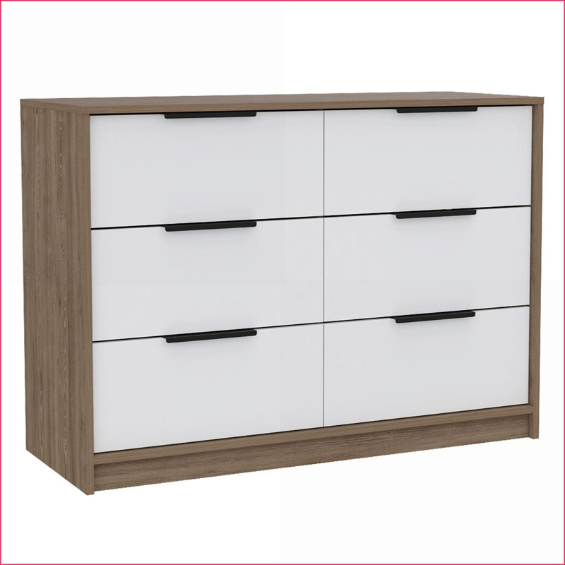 Commode | Double moderne à 4 tiroirs avec 2 armoires Modernes 42,1 po blanc / pin | Multicolore | Panneau de particules