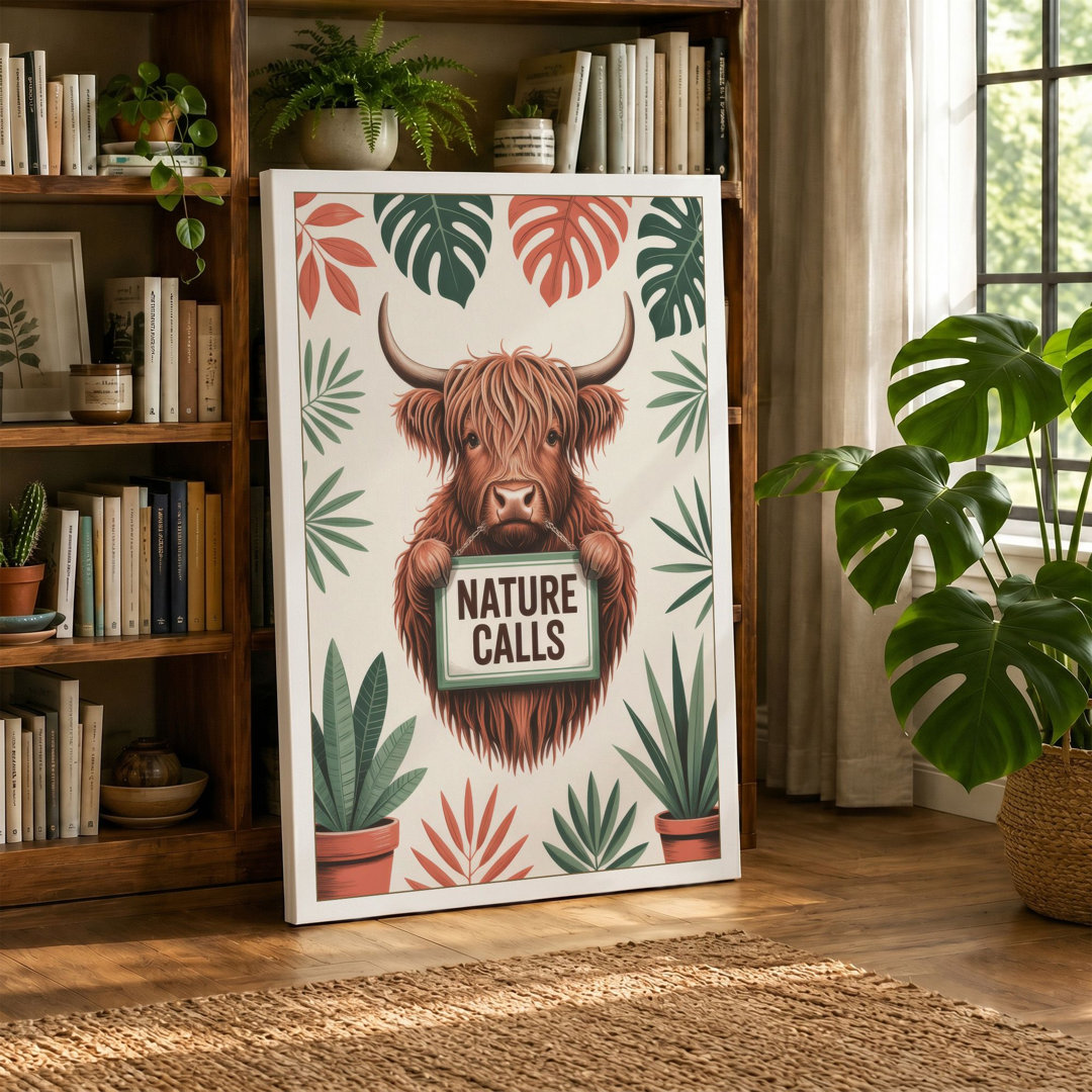 Highland Cattle Nature Calls Modern - Wrapped Canvas