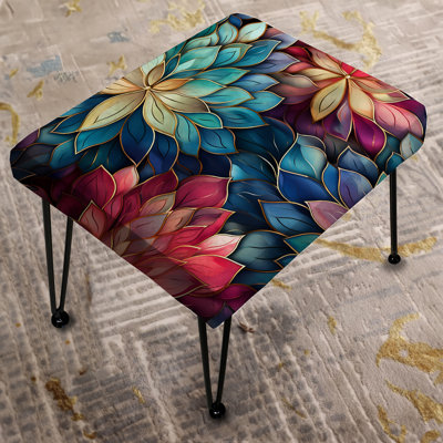 Moroccan Chrysanthemum Dreamscape Boho Pattern - Floral Rectangle Ottoman
