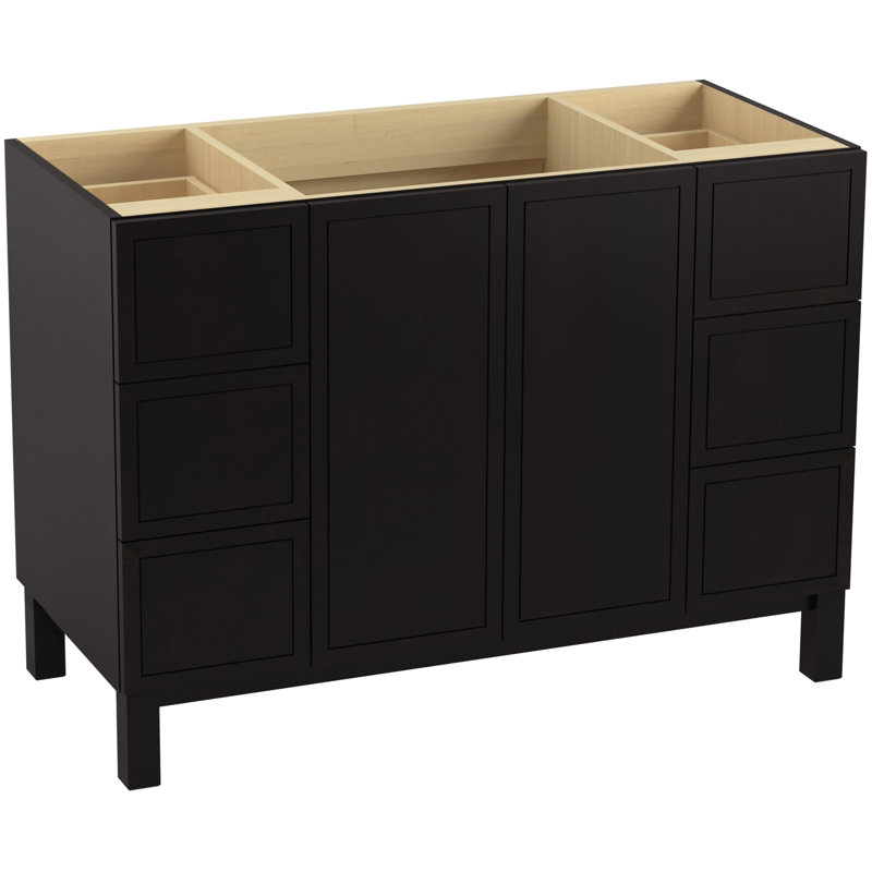 Jacquard 48" Vanity Base Only with Furniture Legs, 2 Doors and 6 Drawers, Batiste noir