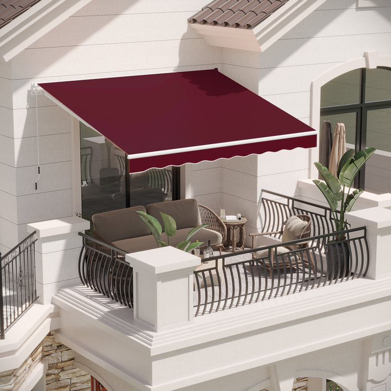 AECOJOY Manual Retraction Slope Patio Awning, 120" W x 96" D, Wine Red, Solid Color