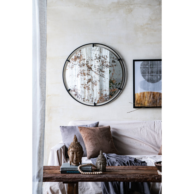 Miroir de décoration murale industriel en métal, 31,5 po x 0,7 po x 31,5 po, noir, 15,8 lb