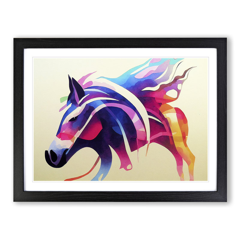 Watercolour Horse Vol.5 Abstract - Single Picture Frame Print, Black, 46cm H x 64cm W x 2cm D