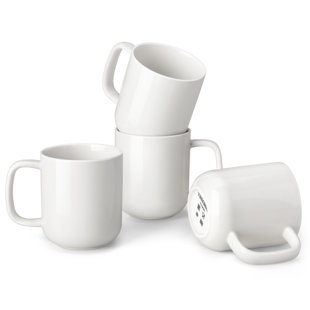 4-Piece Oversized White Ceramic Mug Set With Curved Architectural Rim Large Coffee Cups, Modern Design (Ensemble de 4)