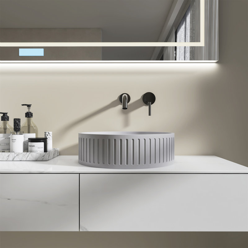 15'' Concrete Vessel Round Modern Gray Bathroom Sink