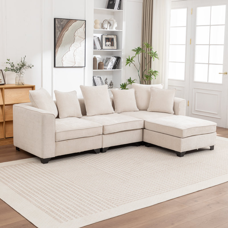 Canapé modulaire avec repose-pieds 4 pièces Mildred, Beige