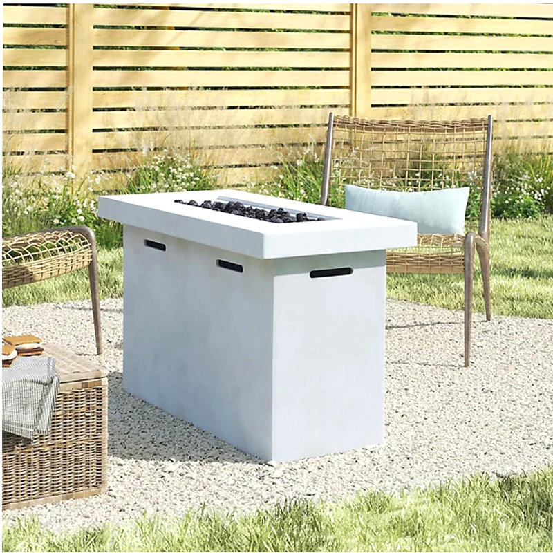 Fiber Reinforced Concrete Propane Outdoor Pit Table, Natural/White