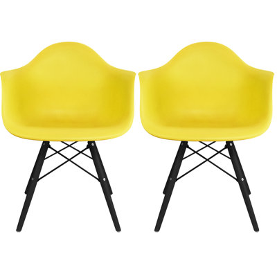 Hiebert Dining Chairs Set of 2 - Black Wood Eiffel Leg Armchairs with Plastic Seats for Kitchen, Dining Room or Cafe (Modern Farmhouse Style)
