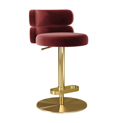 LUXMOD Italian-Inspired Modern Luxury Adjustable Height Swivel Velvet Counter & Bar Stool with Stainless Steel Pedestal Base (Set of 1)
