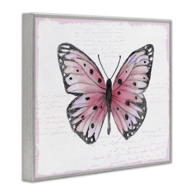 Pink Toned Vintage Butterfly Framed Giclee, design by Janet Tava