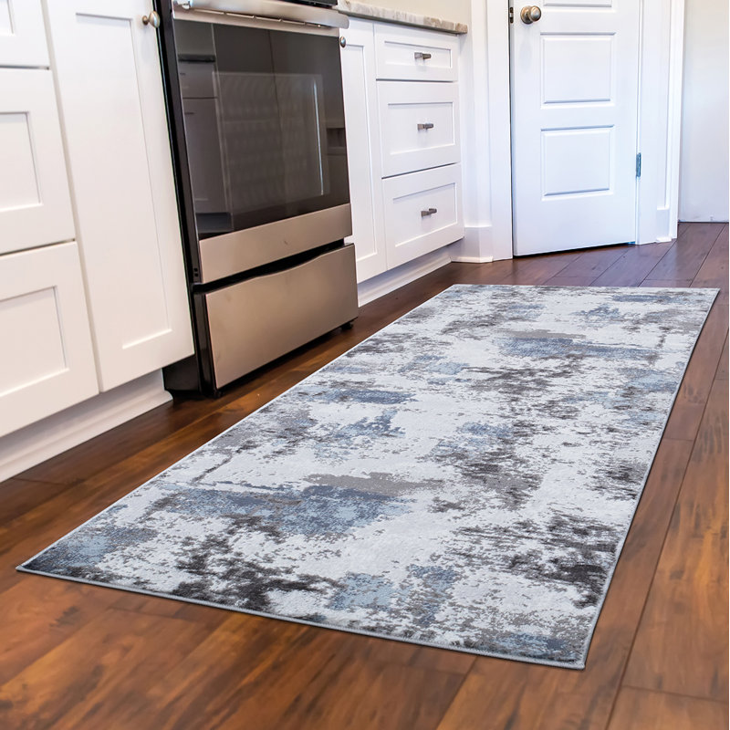 Tapis gris pacifique à motif abstrait Pacific, Tapis de couloir 2 pi 3 po x 7 pi 3 po