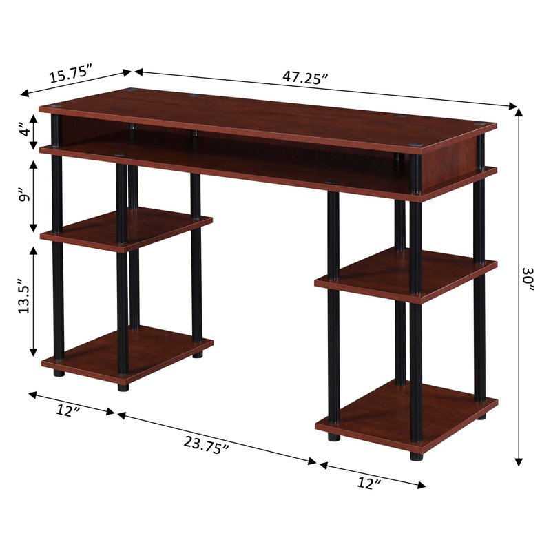 Bureau d'écriture avec tablettes sans outils Edwin, Cerise / mâts noirs
