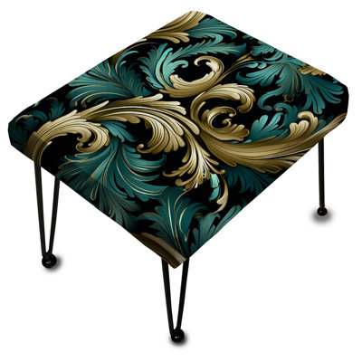 Motif damassé de luxe doré et vert - Repose-pieds rectangulaire damassé