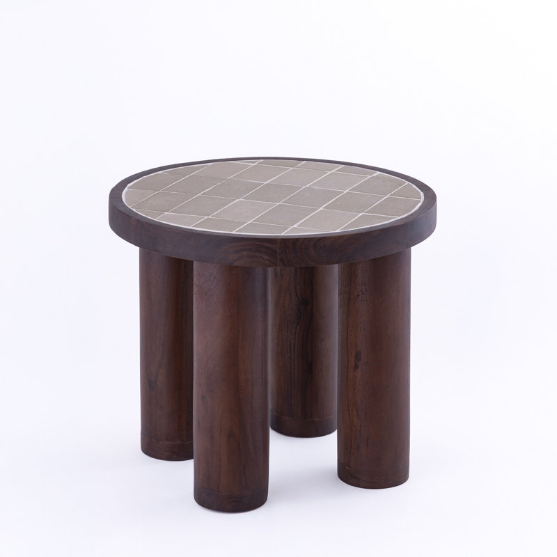 Table d'appoint en bois d'acacia et carrelage