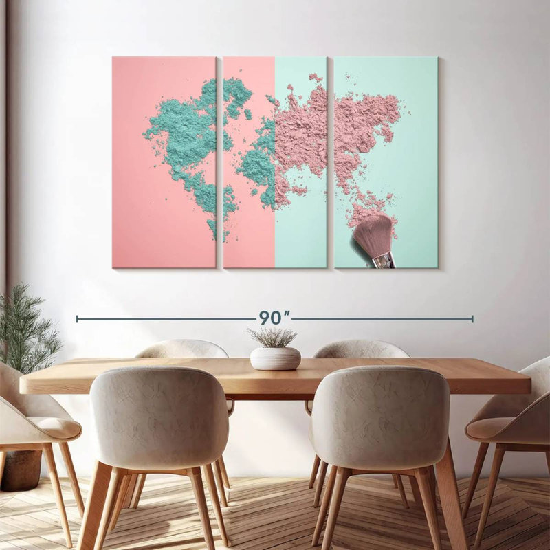 Carte du monde, ensemble de 3 reproductions sur toile, ensemble de 3 pièces par Enchanté Designs, H 48 po x l 74 po