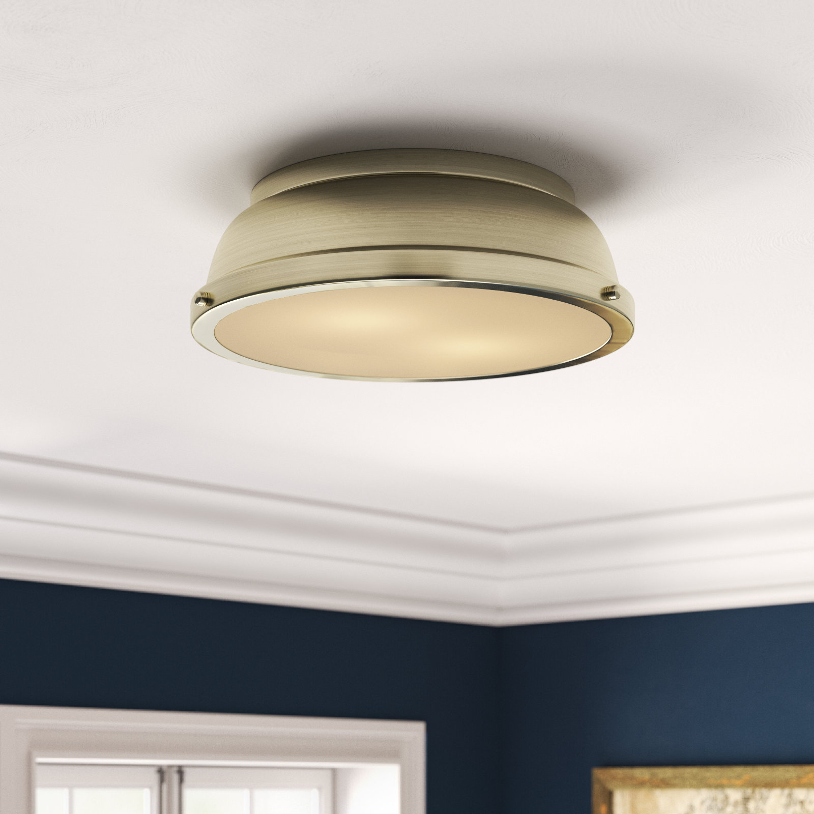 Calico 2 Light Steel Flush Mount, Aged Brass, Aged Brass