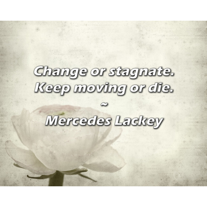 Citation de Mercedes Lackey: changer ou stagner. Continuez à bouger ou mourrez., H 26 po x l 32 po