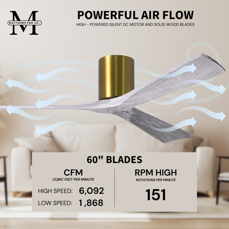 Irene Ceiling Fan, Barn Wood Tone, Brushed Brass, 60"