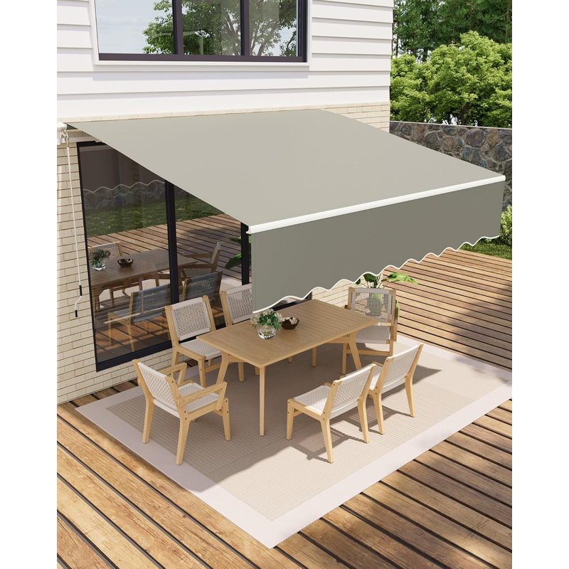 Manual Retractable Awning, Waterproof Sun Shade Patio Awning, Heavy Duty Aluminum Frame, 280g Polyester Fabric, Adjustable Roll Out Awning for House, for Deck, Porch