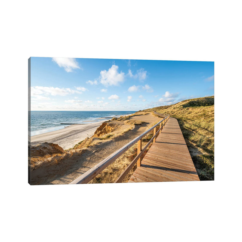 Wooden Boardwalk Along the North Sea Coast, Sylt, Schleswig-Holstein, Germany 1 Piece Wrapped Canvas Wall Art