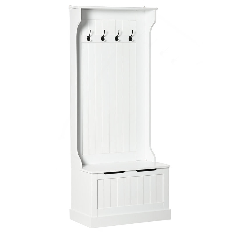 Arbre d'entrée avec portemanteau, banc de rangement et siège, blanc, Blanc