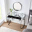 Console à miroir de 39 po avec base en acier inoxydable, 2 tiroirs de fabrication créative, polyvalente pour la chambre à coucher et le bureau, argent, élégance contemporaine et chic-222633667