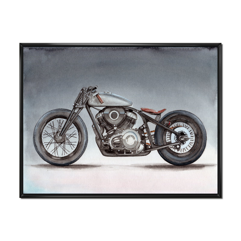Moto personnalisée sur fond gris - impression sur toile, H 16 po x l 32 po x P 1 po, Cadre flottant noir